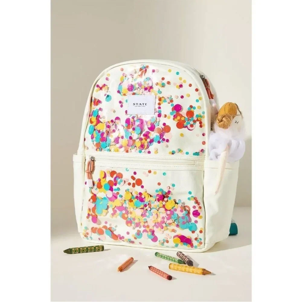 STATE Kids Backpack in White with Multicolor Confetti